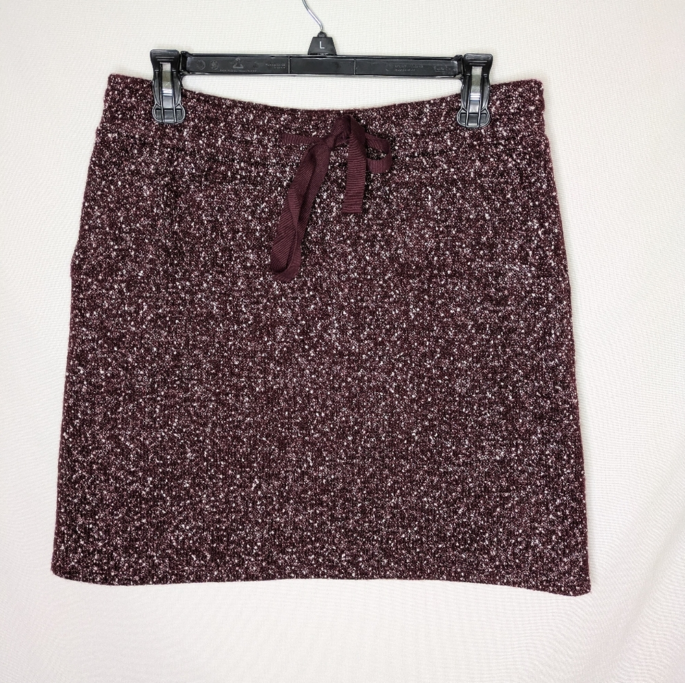 LOFT Women's S Burgundy Boucle Knit Pull On Mini Skirt Drawstring Pockets